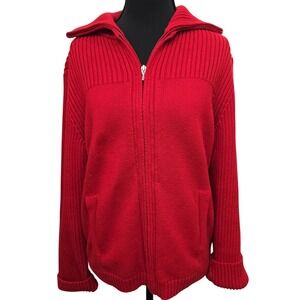 Y2K Pendleton Red cardigan sweater Ribbed Knit Women Medium sporty casual preppy